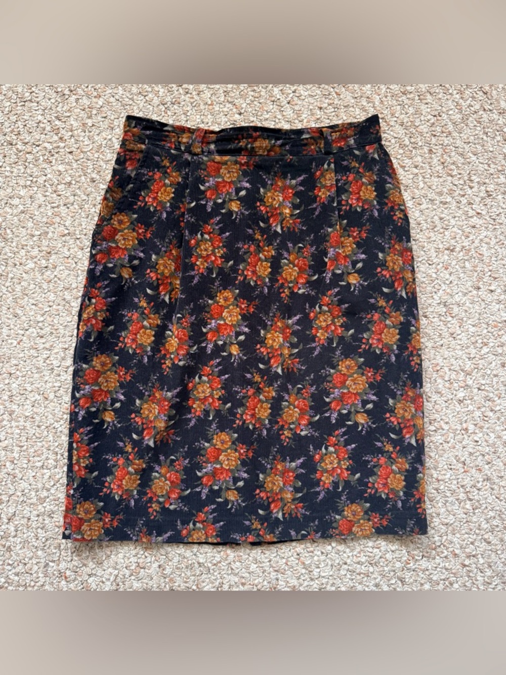 Daniel Hetcher Vintage Floral Corduroy Midi Skirt 100% Cotton Size 11 (Medium)